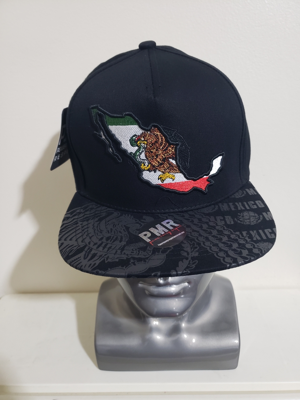Black Snapback Hat with Mexico Map & Eagle Patch